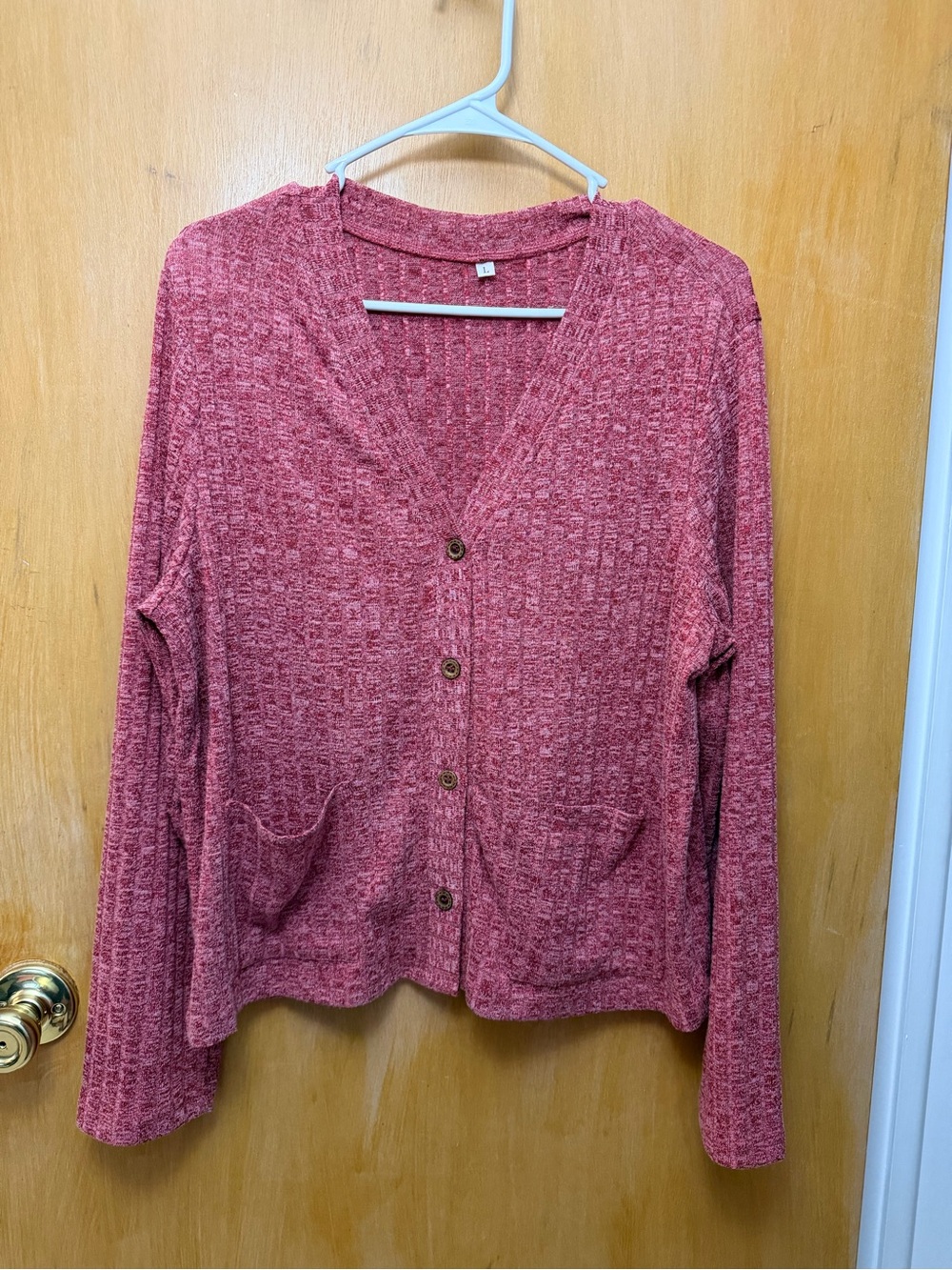 Button-Front Rose Cardigan with Front Pockets
